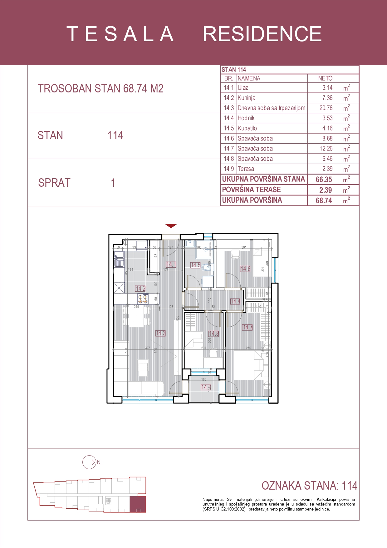 Skica trosobnog stana