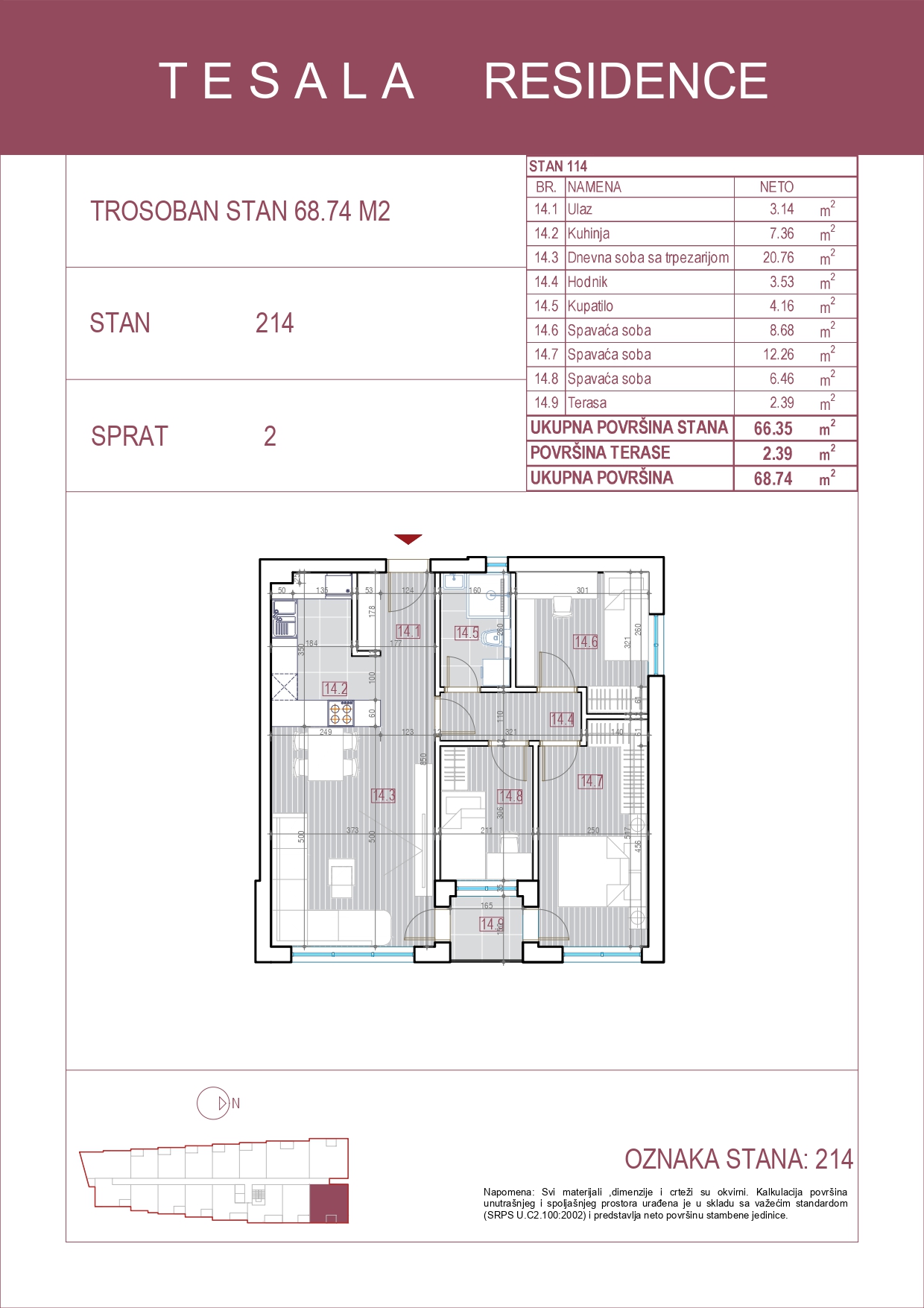 Skica trosobnog stana